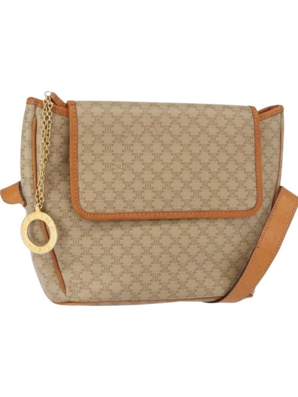 CELINE Macadam Canvas Shoulder Bag PVC Beige Gold